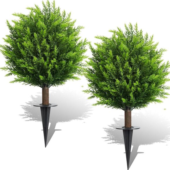 Other - 9214 26.5" Artificial Cedar Topiary Ball Trees, Set of 2 UV Resistant